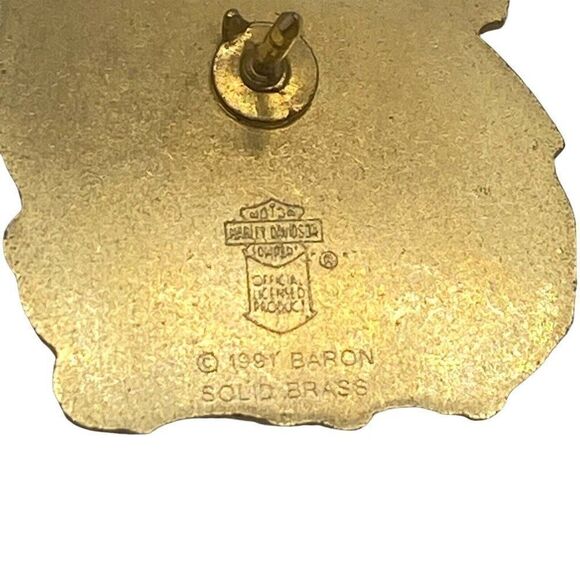 Harley Davidson Vintage 1991 Dragon Over Badge Shield Logo Pin Biker Jacket Vest - Picture 3 of 4